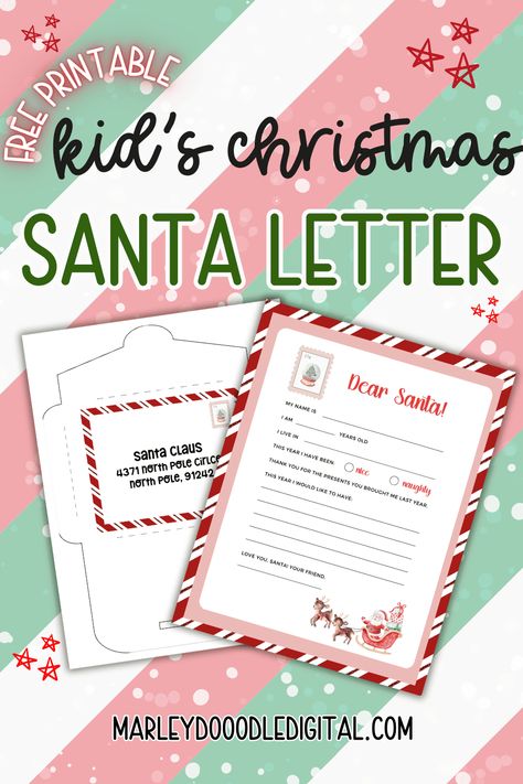 Get your kids excited for Christmas with this free printable letter to Santa! Complete with a matching envelope, this adorable template is perfect for helping little ones write their wish lists. Whether for preschoolers or older kids, this printable is an easy way to add a magical touch to your Christmas traditions. Download your free letter to Santa and envelope today! Santa Envelope, Excited For Christmas, Letters To Santa, Free Printable Letters, Printable Envelope, Letter To Santa, Free Lettering, Printable Letters, The North Pole