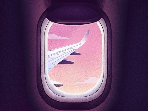 Window or Aisle? plane wing trip flight sunset grainy texture purple grain plane illustrator illustration Airplane Window Illustration, Plane Window Drawing, Airplane Window Painting, Airplane Window Drawing, Airplane Illustration, Airplane Painting, Window Illustration, Airplane Drawing, Plane Window