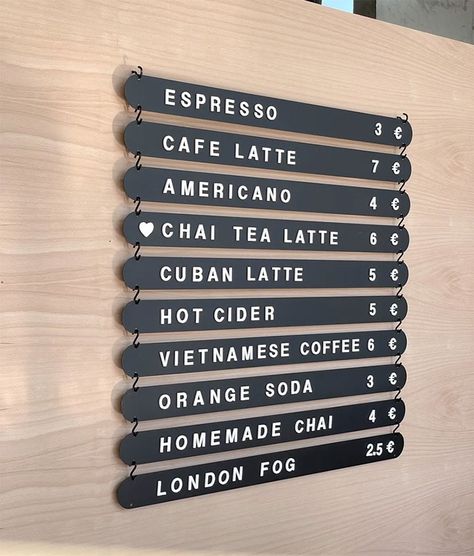 10 Fun Menu Board Ideas for Dessert Shops and Cafes Cafe Menu Display, Cafe Menu Boards, Hanging From Ceiling, Menu Board Design, Menu Display, Bakery Menu, Menu Sign, Menu Boards, Hanging Letters