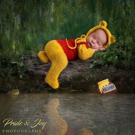 Perfect newborn photo composite - Pride and Joy Photography. International award winning photographer in Leesburg, Va. Tracy Kelley #prideandjoyphotography #tracykelley Winnie The Pooh Photo Shoot Photography, Winnie The Pooh Newborn Pictures, Winnie The Pooh Newborn Photography, Pooh Newborn Pictures, Pooh Bear Newborn Pictures, Wizard Of Oz Newborn Photos, Bear Newborn Pictures, Yellow Newborn Photography, Chloe Elizabeth