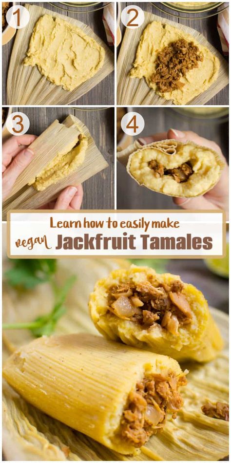 Jackfruit Tamales, Jackfruit Vegan Recipes, Vegan Tamales, Vegan Jackfruit, Jackfruit Recipes, Corn Husks, Vegan Main Dishes, Vegan Cookbook, Instant Pot Dinner Recipes