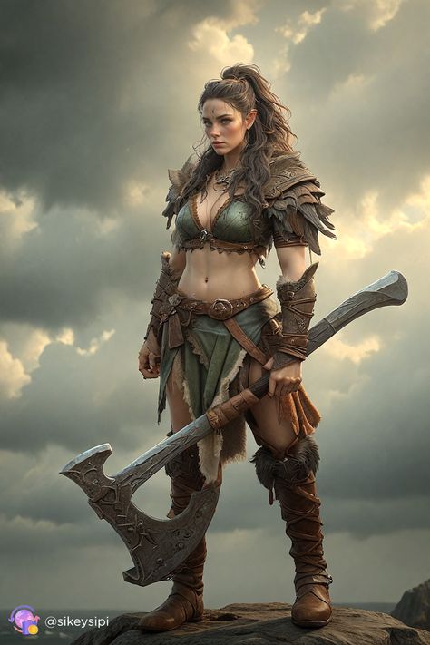 #WarriorWoman #BattleAxe #VikingStrength #VikingArt💥 https://buysnap.tech/sikeysipi 💥Admire the fierce gaze of a Viking warrior woman gripping her battle axe, prepared to face any challenge. Ideal for fans of strong female characters and Viking legends. #WarriorWoman #BattleAxe #VikingStrength #FemaleWarrior #NorseLegends Norse Costume, Female Viking Warrior, Viking Female, Gow Ragnarok, Ppl References, Barbarian Woman, Women Warrior, Female Orc, Viking Warrior Woman