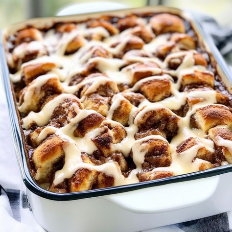 Whip up this easy Overnight Cinnamon Roll Casserole for a delicious breakfast that's ready when you are, drizzled with heavenly cream cheese icing!