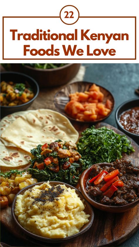 A selection of traditional Kenyan dishes including ugali, sukuma wiki, chapati, and nyama choma, representing the rich and flavorful heritage of Kenyan cuisine. Kenyan Appetizers, Kenya Cuisine, Nyama Choma Kenya, Githeri Recipe Kenya, Malawi Food, Kenyan Food Recipes, Kenyan Cuisine, Kenya Recipes, Kenyan Dishes