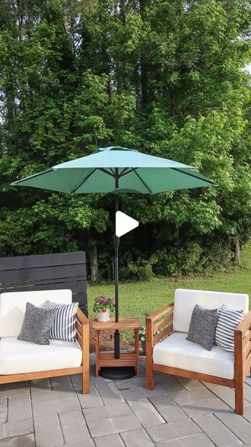 Angela | DIY + Design on Instagram: "✨ Comment TABLE STAND & I’ll send you the links for the umbrella, supplies used, and the step by step DIY umbrella stand table tutorial or get the links in my bio!   An easy, fun and functional way to display your patio umbrella!   #umbrellastand #patiodecor #patiofurniture #lowes #patioumbrella" Diy Umbrella Stand Outdoor, Umbrella Stand Table, Patio Umbrella Ideas, Diy Umbrella, Deck Umbrella, Stand Table, Make A Table, Table Stand, Outdoor Umbrella