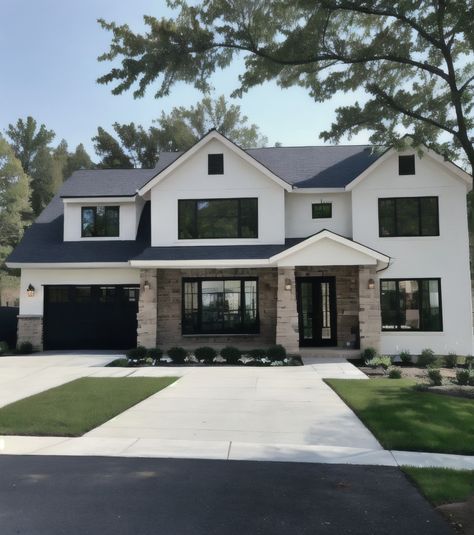 Modern meets classic in this stunning new home design. Perfect for a wellness-focused lifestyle. Modern Country Home Australia, Paint 2024, House Black And White, New Jersey House, Luxury Farmhouse, Rose Ann, Places In California, New England Style, Transitional House