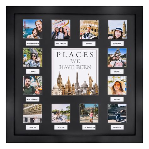 Places We Have Been Photo Frame - Travel Bucket  List Photo Frame. Photo collage that shows your adventure.  CUSTOMIZE  Your Labels and photos to show your travels.  12 Custom Destinations  featuring your unique trip or vacation. PRE ORDER NOW.  Great gift idea  for mothers and fathers. #giftideas #giftsfortravelers #wanderlust  #bucketlist Travel Photo Album, Adventure Picture, Road Trip Map, Travel Collage, Instagram Square, Photo Frame Gift, Adventure Photos, Custom Picture Frame, Framed Maps