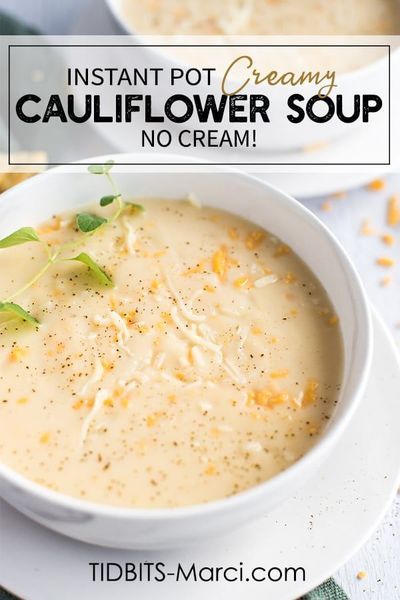 Instant Pot Creamy Cauliflower Soup is healthy and thick without any cream! Vegetables go to work to thicken this soup and make it perfectly heavenly. #instantpot #cauliflowersoup #instantpotsoup #healthysoup Cream Vegetables, Healthy Cauliflower Soup, Cauliflower Soup Healthy, Cauliflower Cheese Soups, Cheesy Cauliflower Soup, Soup Instant Pot, Creamy Cauliflower Soup, Cauliflower Soup Recipes, Instant Pot Soup Recipes