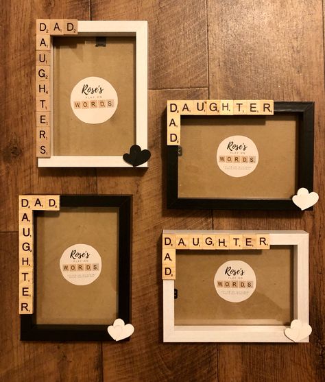 Scramble Tile Crafts, Projects With Scrabble Tiles, Diy Scrabble Tiles Wall Art Dollar Tree, Letter Tile Crafts, Scrabble Mirror, Family Photo Gift Ideas, Scrabble Wall Art Diy Framed, Scrabble Tile Crafts Diy, Cadre Photo Diy