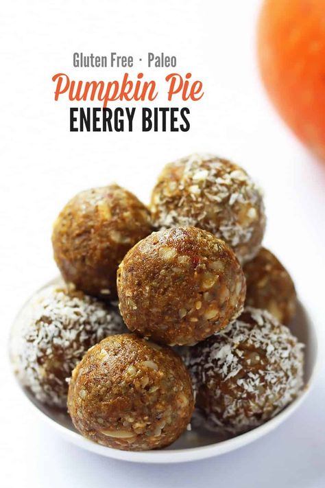 Pumpkin Energy Balls Recipe » LeelaLicious Paleo Pumpkin Pie, Gluten Free Pumpkin Pie, Energy Bites Recipes, Paleo Baking, Power Balls, Paleo Pumpkin, Smoothie Packs, Workout Snacks, Paleo Snacks