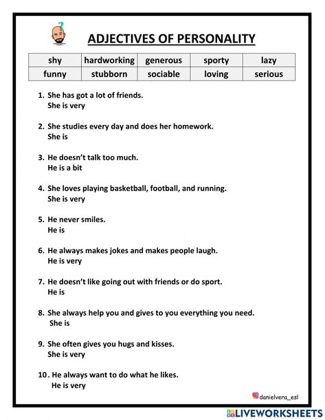 Personal Adjectives Worksheets, Teaching Adjectives Activities, Personality Adjectives Worksheets, Personality Activities, Adjectives To Describe Personality, Characters Traits, Adjectives To Describe People, Adjectives Exercises, Adjectives Esl