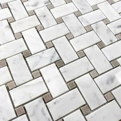 White and Beige 12 in. x 12 in. Basketweave Polished Marble Mosaic Floor and Wall Tile (5-Pack) (5 sq. ft./Case) Basketweave Tile Bathroom, Basketweave Tile Floor, Marble Mosaic Floor, White Marble Mosaic, Basket Weave Tile, Shower Floor Tile, Mosaic Floor, Unique Tile, Backsplash Designs