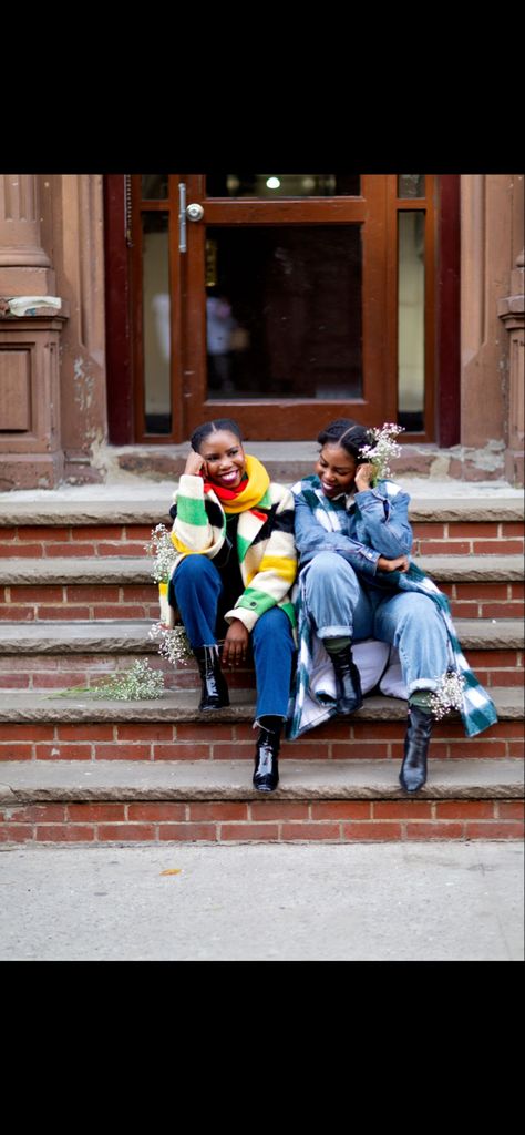 Sitting in the stoop . Nyc. Brownstone . Mamaphotog . @thetwinningteam . Fall outerwear . Natural hair styles #fallfashion #stoop #falljacket Nyc Brownstone, Arch Drawing, Fall Friends, Fall Outerwear, Crutches, Drawing Inspo, Fall Jackets, Natural Hair, Arch