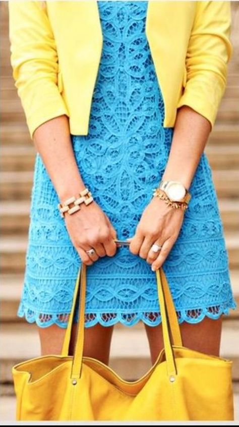 Blue Colour Combinations Dress, Sky Blue Colour Combinations, Blue Colour Combinations, Sweater Blazer Outfit, Sky Blue Colour, Yellow Blazer, Blazer Outfit, Sweater Blazer, Colour Combinations