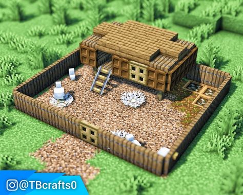 Check out my Instagram page for more Minecraft Designs! Small Minecraft Town Ideas, Minecraft Small Builds Cute, Diy Minecraft Village, Minecraft Business Ideas, Farm Ideas Minecraft Animals, Mesa Houses Minecraft, Minecraft Town Inspiration, Minecraft Farm Cottage, Simple Villager House Minecraft