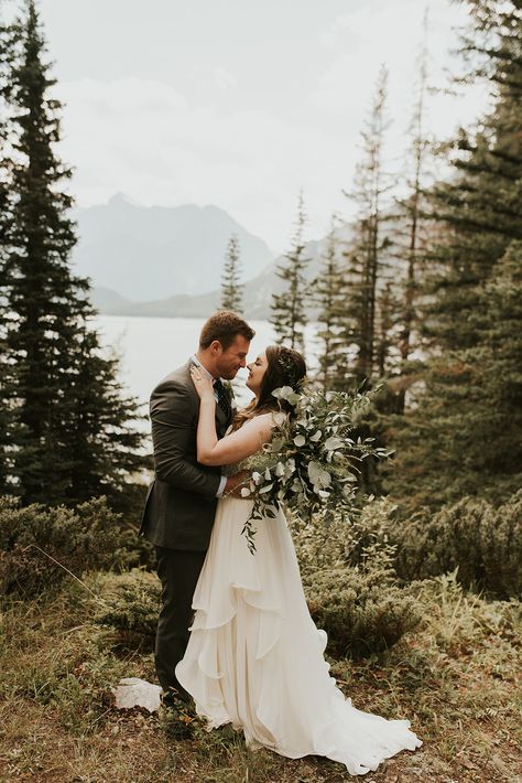 Intimate Cabin Wedding at Lower Kananaskis Lake via Rocky Mountain Bride Cabin Wedding Ideas, Kananaskis Wedding, Cabin Wedding, Family Cabin, Mountain Bride, Intimate Wedding Ceremony, Canadian Rockies, Wedding Rentals, Wedding Catering