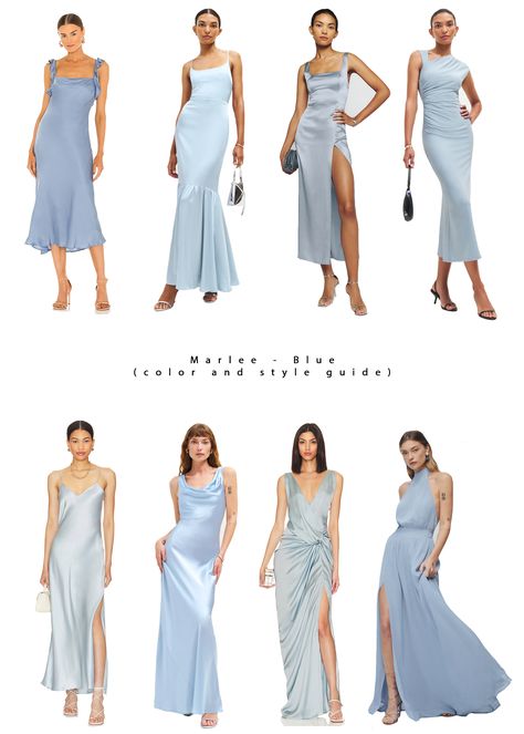 Wedding Guest Outfit Pastel Color, Bridesmaids Shades Of Blue, Pastel Dress Outfit Wedding, Pastel Dress Outfit, Wedding Guest Dress Inspiration, Cocktail Dress Code, Blue Dress Outfits, Pastel Bridesmaid Dresses, Black Tie Wedding Guests