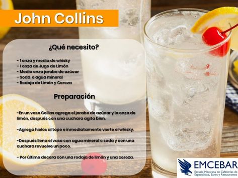 7 Cocteles con whisky que debes preparar - Cursos de Coctelería Whisky Sour, John Collins, Drinks, Bar