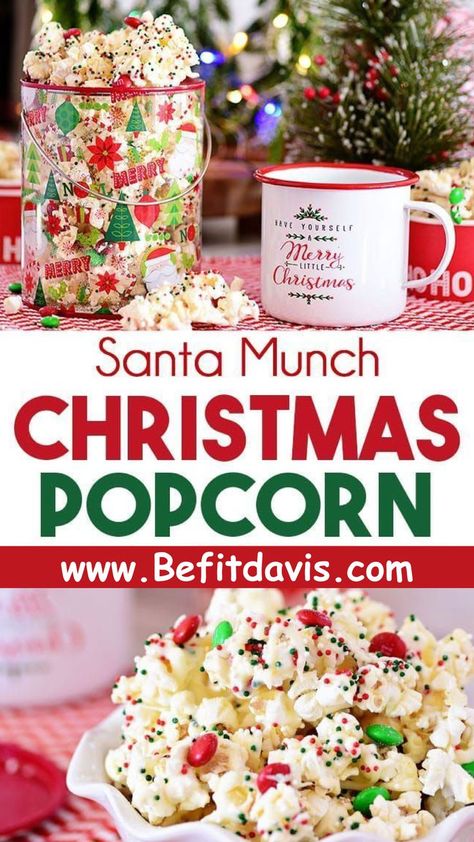 Santa Munch Christmas Popcorn. more info!.. 👉 YouTube: https://www.youtube.com/c/BethanyDavis/videos 👉 Website: https://www.befitdavis.com/ 👉 Instagram: @be.fit.davis #christmascrafts #christmas #christmasdecor #christmasiscoming #christmascrafting #christmascraft #christmastree #christmasdecorating #christmasdecorations #crafts #christmastime #handmade #christmasideas #christmascards #christmasgifts #christmascollection #modernchristmastree #modernchristmasdecor Christmas Popcorn, Salty Popcorn, Popcorn Treats, Easy Christmas Treats, Easy Treat, Holiday Sprinkles, Christmas Sprinkles, Christmas Candy Recipes, Crinkle Cookies