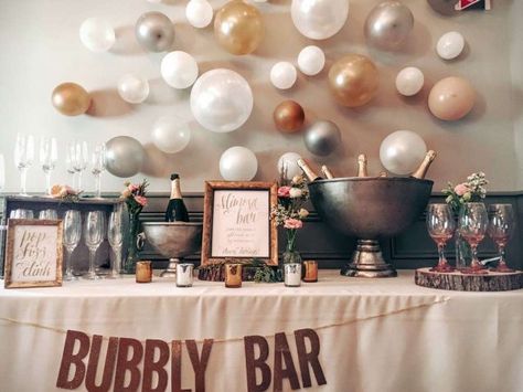 Whatever the occasion nothing says fun more than a Bubbly Bar. This setup is adorable and chic and allows your guests to create their own Champagne cocktail. Whilst it is nice to have a dedicated w… Engagement Party Planning, Bubbly Bar, Bachelorette Party Planning, Bridal Bachelorette Party, Diy Event, Bridal Shower Brunch, Engagement Party Decorations, Party Bars, Bachelorette Party Decorations