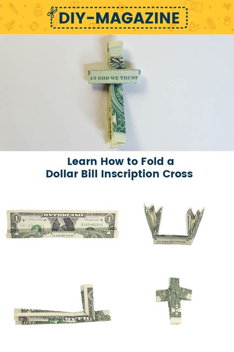 Learn how to make an Inscription Cross Origami Dollar Bill 50 Dollar Bill Origami, Cool Ways To Fold Money, Origami Dollar Bill Easy, How To Fold Dollar Bills Into Shapes, Folding Dollar Bills Easy Step By Step, Dollar Bill Origami Easy Step By Step, Origami With Money, Origami Using Money, Dollar Folding