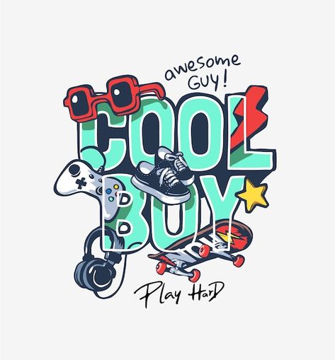 Vector cool boy slogan with cartoon boy ... | Premium Vector #Freepik #vector #cartoon-art #street-style #cool-boy #cartoon Kids Tshirt Designs, Holiday Party Kids, T-shirt Print Design, Boys Posters, Boys Prints, Cool Shirt Designs, Text Graphics, Print Design Art, Boy Illustration