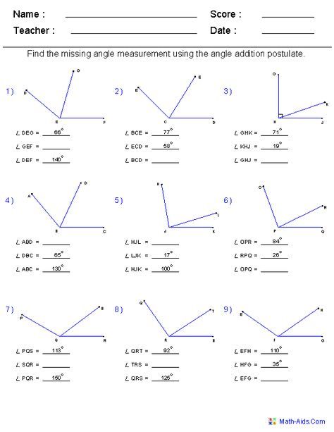 Geometry Worksheets | Angles Worksheets for Practice and Study...math-aids...wonderful website for math worksheets! Angles Math Geometry, 10th Grade Geometry, Study Math, Geometry Angles, Angles Math, Complementary Angles, Angles Worksheet, Geometry High School, Addition Practice