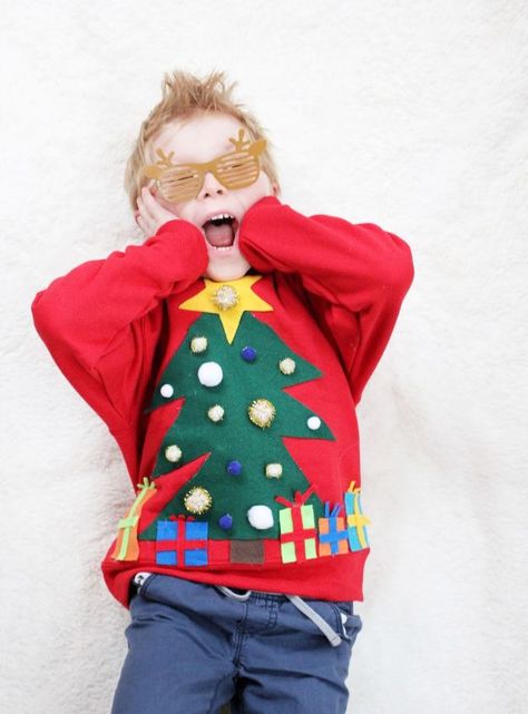 DIY Ugly Christmas Sweaters - Ugly Christmas Sweater For Kids - No Sew and Easy Sewing Projects - Ideas for Him and Her to Wear to Holiday Contest or Office Party Outfit - Funny Couples Sweater, Mens Womens and Kids https://diyjoy.com/diy-ugly-christmas-sweaters Diy Christmas Outfit, Diy Christmas Sweater, Ugly Christmas Sweater Couples, Diy Ugly Christmas Sweater, Cute Christmas Sweater, Kids Christmas Sweaters, Sweater Ideas, Tacky Christmas, Diy Xmas Gifts