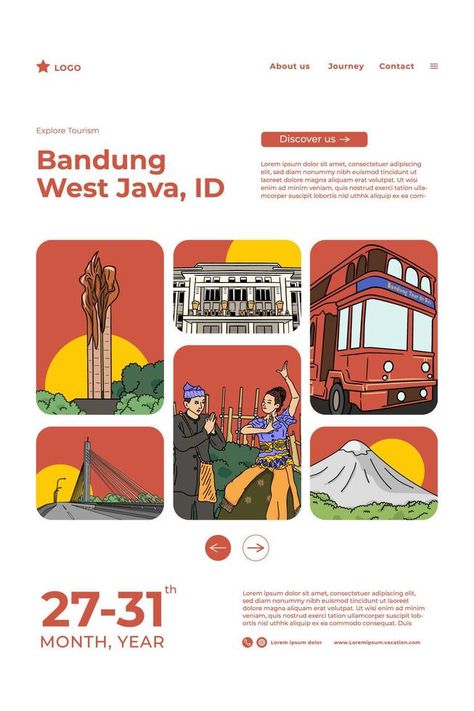 Indonesian Bandung tourism hand drawn illustration for social media post Tourism Design, Alfabet Font, Graphic Design Flyer, Social Media Infographic, Social Media Design Inspiration, Graphic Design Lessons, Hand Drawn Illustration, Character Poses, Drawn Illustration