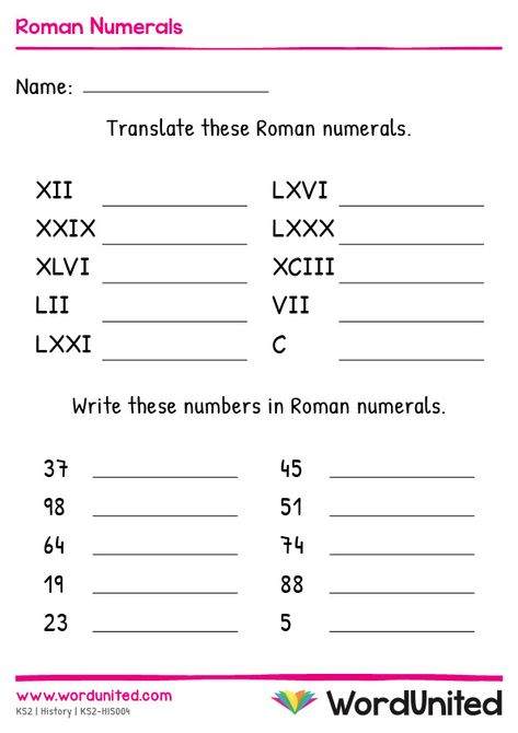 Using their knowledge of Roman numerals, children can use this worksheet to practice converting numbers and Roman numerals. Includes answer sheet. Supports the following areas of learning within Key Stage 2: History and Numeracy. Roman Numbers Worksheet Grade 3, Roman Number Worksheet, Roman Numerals Worksheet, Year 5 Maths Worksheets, Teacher Encouragement Quotes, Basic Math Worksheets, Math Division Worksheets, Math Multiplication Worksheets, Teacher Encouragement