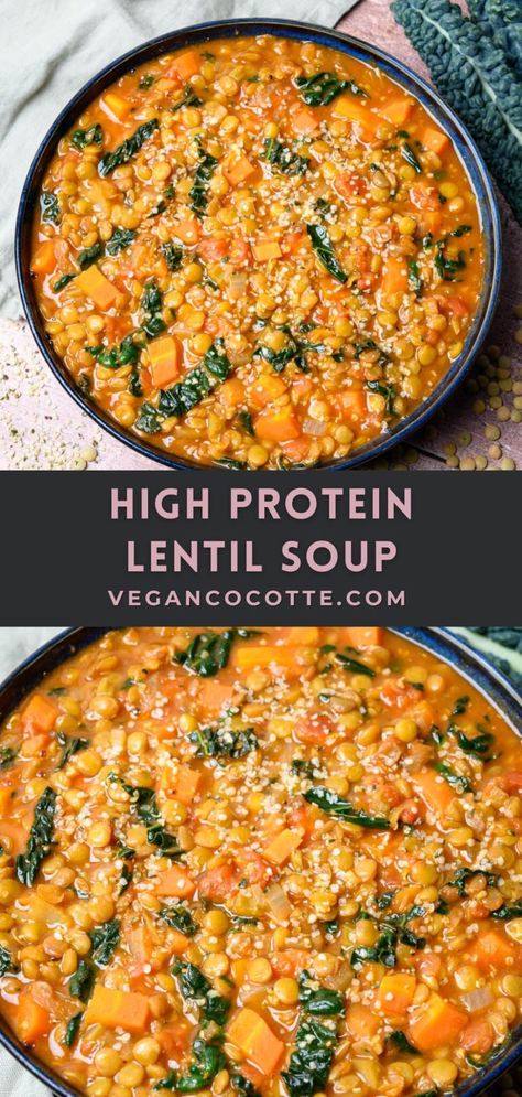 High Protein Lentil Soup Quick Vegetarian Protein Meals, High Protein Vegetarian Stew, Vegetarian Bariatric Meals, Soups With Broccoli, High Protein Vegetarian Soup, Vegetarian High Protein Meal Prep, Vegetarian Recipes High Protein, High Protein Meals Vegetarian, Quick High Protein Meals