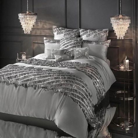 Glamorous Bedding, Kylie Minogue Bedding, Bedding Luxury, Glamourous Bedroom, Grey Duvet, Glam Bedroom, Luxury Bedding Collections, Luxury Bedding Sets, Kylie Minogue