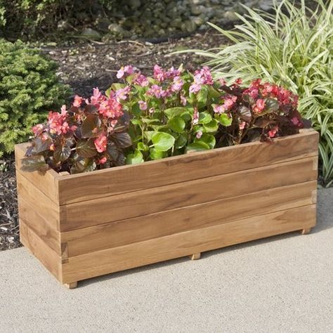 Display a beautiful bed of plants and flowers within this Teak Wood Rectangular Planter. Available in multiple sizes to choose from, this fr... Redwood Planter Boxes, Cheap Planters, Large Wooden Planters, Rectangular Planter Box, Balcony Flower Box, Wooden Plant Pots, Beautiful Bed, Rectangular Planters, Window Planter Boxes