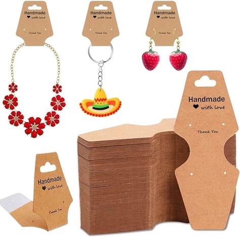 Amazon.com: 100PCS Jewelry Packaging for Small Business Self Adhesive Bracelet Display Cards, Sturdy Kraft Paper Necklace Holder Tags Card for Selling Keychain Scrunchies : Arts, Crafts & Sewing Keychain Holder Diy, Bracelet Display Cards, Packaging For Small Business, Paper Necklace, Earring Hole, Op Shop, Bracelet Display, Diy Holder, Necklace Holder