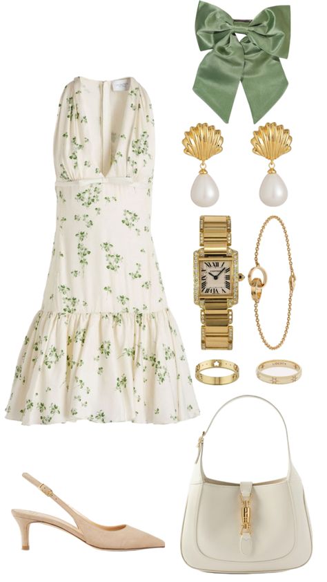 #outfitinspo #outfitideas #outfit #gucci #cartier #green #spring #elegant #oldmoney Money Blue Aesthetic, Old Money Life, Nails Routine, Dorothy Dandridge, Oufits Casual, Summer Green, Green Spring, Really Cute Outfits, Looks Style