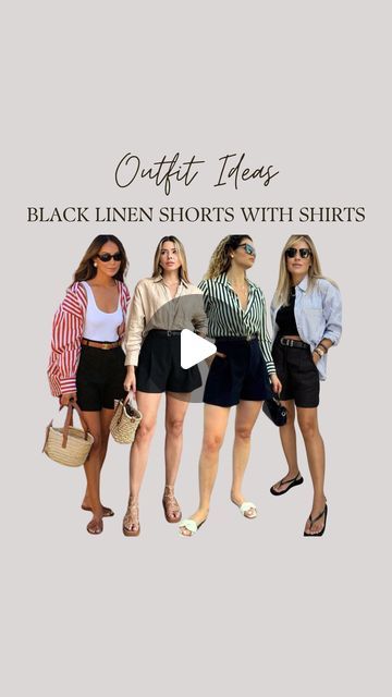 Outfit Ideas With Black Shorts, Black Linen Shorts Outfit, Alchemist Outfit, Linen Shorts Outfit, Black Linen Shorts, Shorts Outfits Women, Weekend Vibes, Black Linen, Linen Shorts