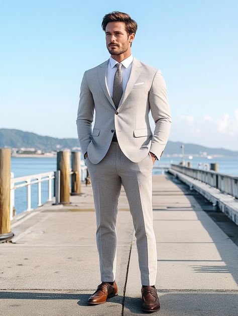 Embrace the elegance of simplicity with this light grey suit, perfect for any occasion. Whether it's a seaside wedding or a summer soirée, this look ensures you'll stand out in style. 

Visit our website to explore our latest collection: https://suitcentury.com/category/suits-tuxedos

#SuitCentury #MensFashion #EffortlessElegance #OOTD #StyleOnPoint #SuitUp #FashionDaily Light Grey Suit Men, Light Grey Suit, Light Grey Suits, Clothing Displays, Winter Soldier Bucky, Men Fashion Casual Shirts, Grey Suit, Seaside Wedding, Summer Soiree