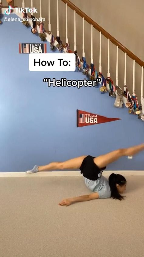 Helicopter Gymnastics Trick, How To Do A Gymnastics Trick, Gymnastics Stretches For Beginners, How To Do The Helicopter Gymnastics, Needle Tutorial Gymnastics, Simple Acro Tricks, Gymnastics Tutorials Splits, Level 2 Gymnastics Skills List, Chest Roll Gymnastics