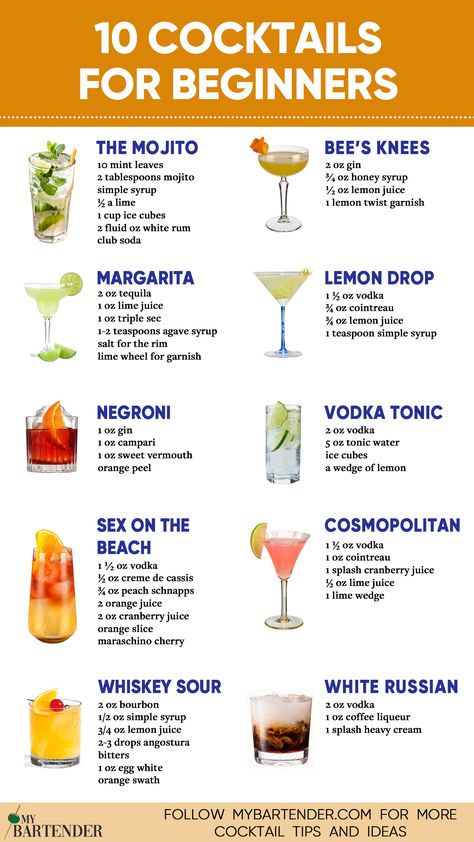 Cocktails For Beginners Cocktails For Beginners, Romantic Drinks, Bartender Drinks Recipes, Vodka Tonic, Bartender Drinks, Cocktail Drinks Alcoholic, Classic Cocktail Recipes, Mixed Drinks Alcohol, Yummy Alcoholic Drinks