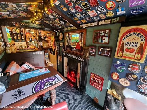 The Winchester, Pub/Entertainment, Staffordshire owned by Andrew Tittensor #pubshed | #shedoftheyear | Readersheds Pub Interior Ideas, Uni Decor, Home Pub Ideas, Shed Bar, Garden Pub, Garage Pub, Home Bar Plans, Cool Sheds, Pub Ideas