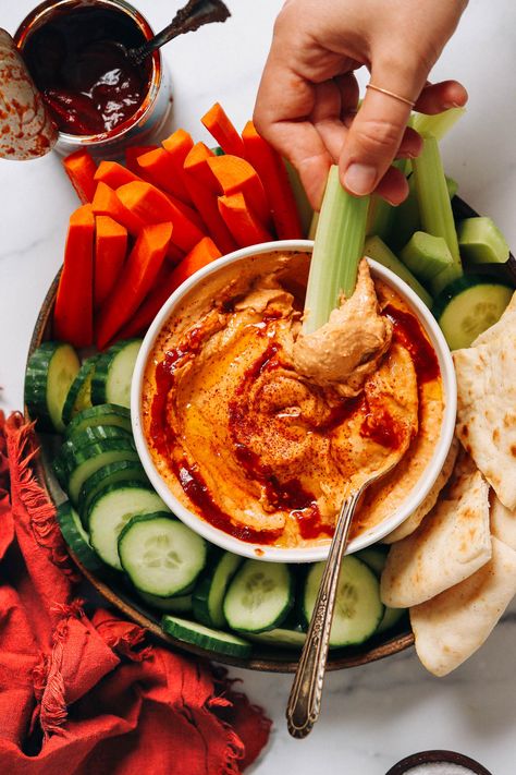 Spicy Chipotle Hummus (10 Minutes!) Chipotle Hummus Recipe, Minimalist Baker Vegan, Chipotle Hummus, Vegan Middle Eastern, Chipotle Tofu, Chilaquiles Recipe, Spicy Hummus, Minimalist Baker, Dips And Appetizers