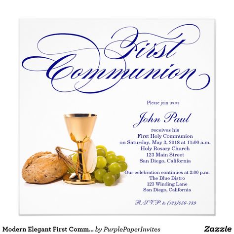 Modern Elegant First Communion Invitation for Boys Boys First Communion Cakes, Communion Invitations Boy, First Communion Cakes, Boys Artwork, Boys First Communion, Holy Communion Invitations, First Communion Invitations, California Modern, Communion Cakes