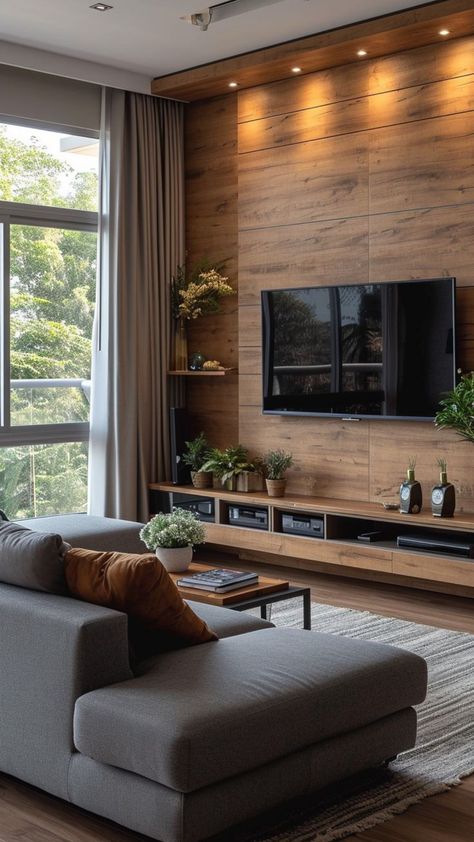 Loft Tv Room Ideas, Tv Room Wall, Tv Room Ideas, Mounted Tv Ideas Living Rooms, Ruang Tv, Tv Fal, Hidden Tv, Latest Living Room Designs, Kabinet Dapur