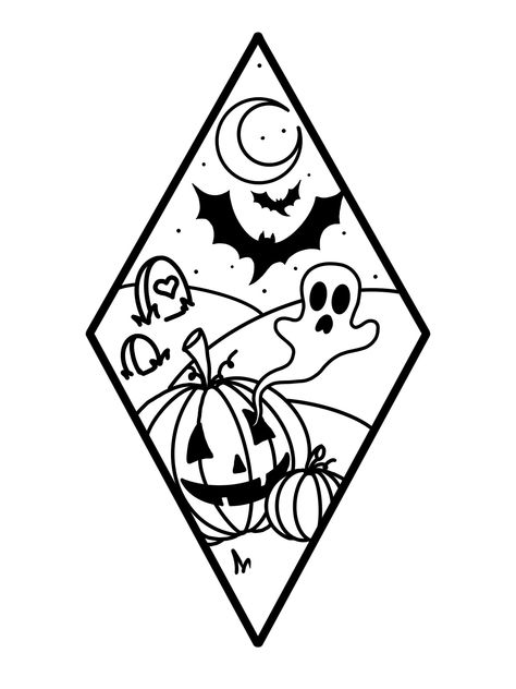 Small Tattoo Ideas Spooky, Halloween Clip Art Black And White, Halloween Line Drawings, Halloween Outline Drawing, Minimalist Halloween Tattoo, Easy Spooky Drawings, Cute Ghost Outline, Cute Outline Drawings, Halloween Tattoo Stencil