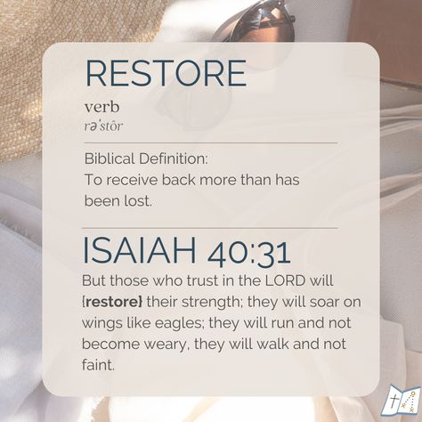 When setting New Year’s Resolutions, I became focused on how good I was at setting goals and trying to obtain them. They looked great in my planner and cost me a pretty penny. And to be honest, I usually failed at them. A couple years ago I started doing a word and a Bible Verse of the year. This year I chose the word 𝐑𝐄𝐒𝐓𝐎𝐑𝐄. For me, picking a word and a Bible verse takes the focus off my self -centered resolution and turns my focus toward God as the Solution. Bible Verse Goodness Of God, Bible Verse For New Year 2024, Restore Bible Verse, Bible Verse About Dreams And Goals, Word Of The Year 2024 Christian, Bible Verses For The New Year, New Years Bible Verse, Verse Of The Year, New Year Bible Verse