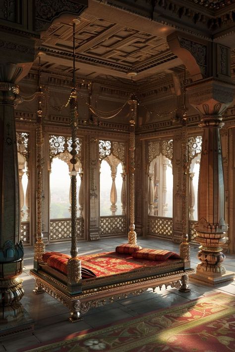 #butcherblock #countertops #homedecor #kitchenrenovation #interiordesign #timelessstyle #diyprojects #woodworking #homeimprovement #kitchendesign Indian Royal Bedroom, Indian Palace Interior Royal, Desi Bedroom, Indian Queen Aesthetic, Temples For Home, Rajasthani Architecture, Indian Asthetics, Medieval Bed, Middle Eastern Architecture