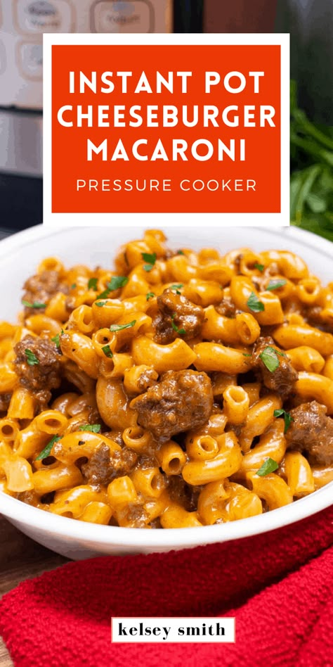 Cheeseburger Macaroni in a bowl garnished with fresh parsley. Instant Pot Cheeseburger Macaroni, Macaroni Hamburger, Macaroni Beef, Alabama Decor, Cheeseburger Macaroni, Hamburger Helper Recipes, Instapot Meals, Instant Pot Pasta, Mustard Powder