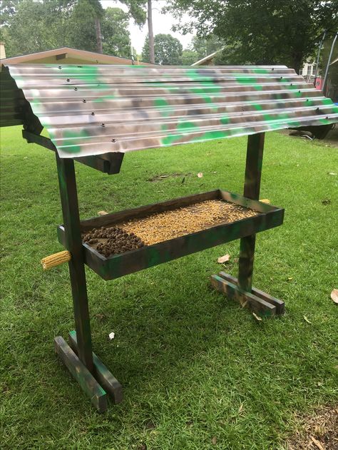 Deer feeder Diy Deer Feeder, Deer Feeder Plans, Deer Feeder Diy, Deer Attractant, Deer Feed, Food Plots For Deer, Bird Feeder Station, Large Bird Feeders, Deer Food