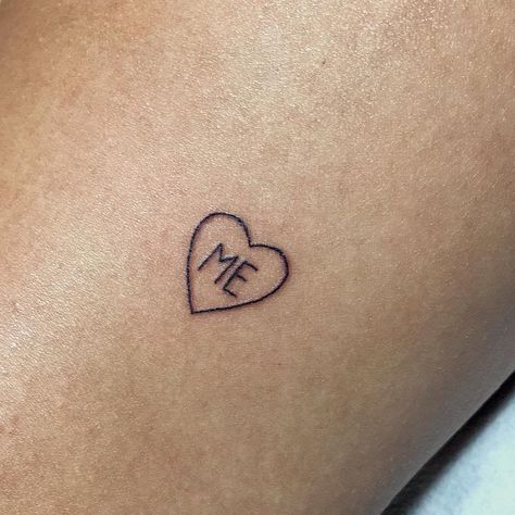 Me heart tattoo - self love Tiny Tats, Love Yourself Tattoo, Self Love Tattoo, Tattoo Trend, Inspiration Tattoos, Initial Tattoo, Cute Tiny Tattoos, Poke Tattoo, Discreet Tattoos