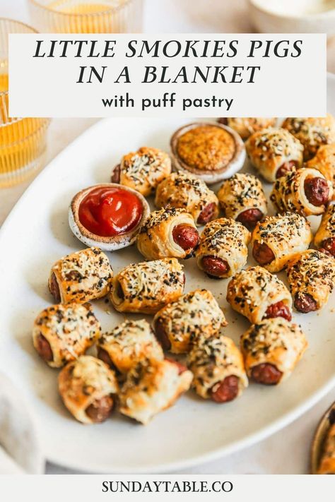 Little Smokies In Puff Pastry, Puff Pastry Pigs In A Blanket Appetizers, Lil Smokies In Puff Pastry, Puff Pastry Little Smokies, Puff Pastry Pigs In A Blanket Recipe, Pigs In Blanket Puff Pastry, Dipping Sauce For Pigs In A Blanket Lil Smokies, Pigs In A Blanket Puff Pastry, Puff Pastry Pigs In A Blanket